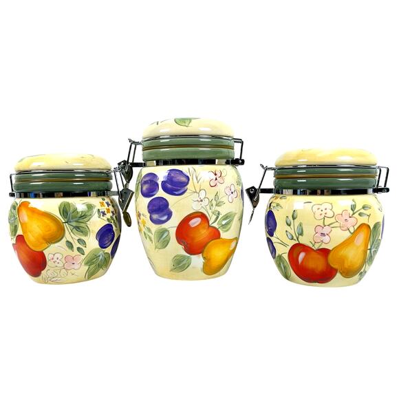 Gibson Home Fruit Grove Canister Set Apples, Grapes, Pears, 1 Large/2 Medium - Picture 3 of 12